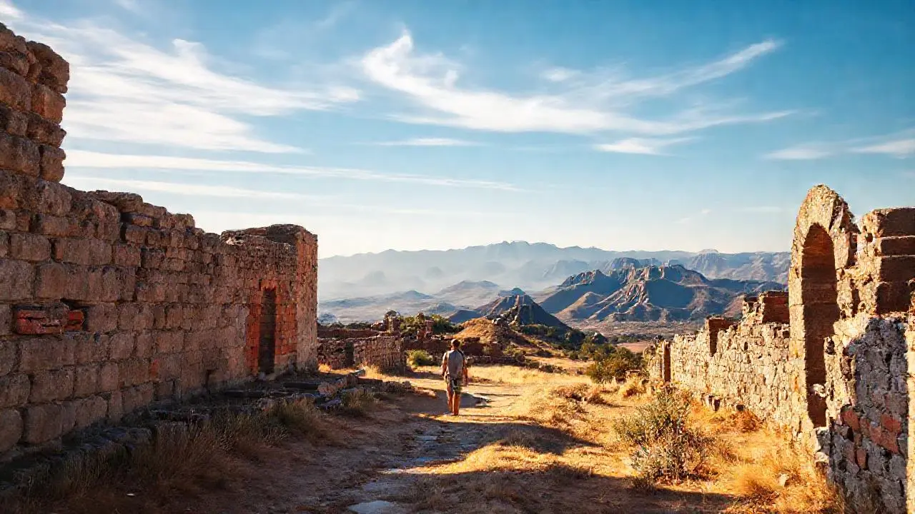 Ruinas antiguas bajo luz cálida y abierta