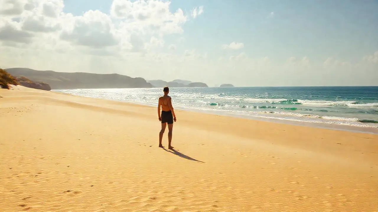 Playa serena y soleada, atmósfera relajada