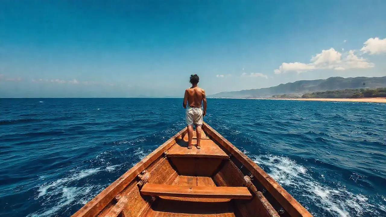 Un bote navega en un mar tranquilo