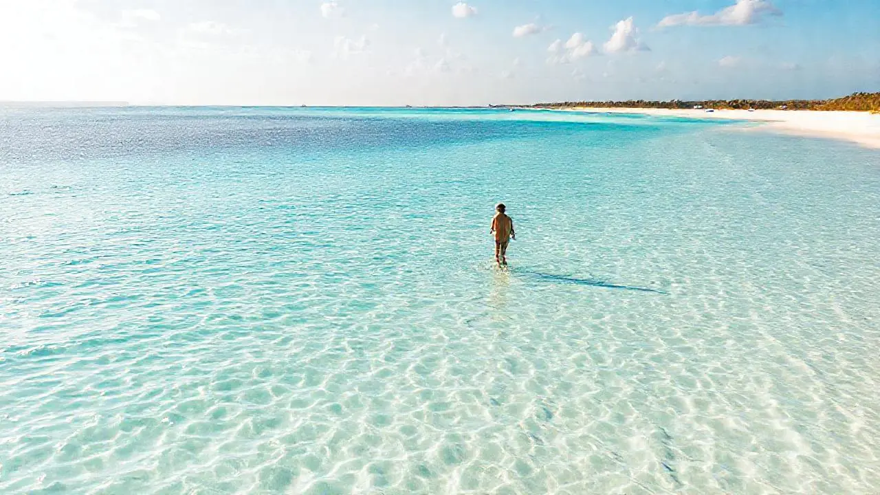 Playa tranquila, luz cálida y serena