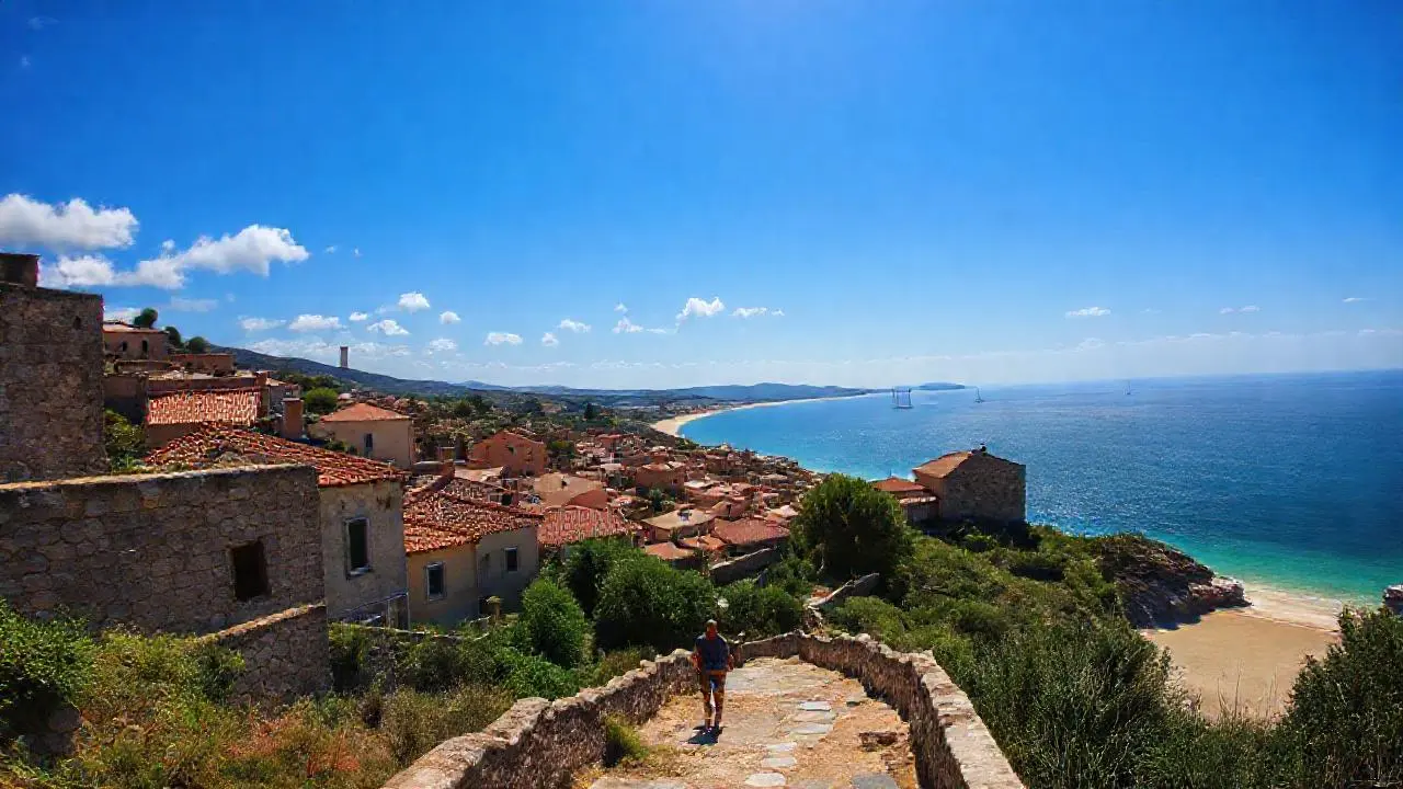 Tranquilo paisaje costero, luz cálida y suave