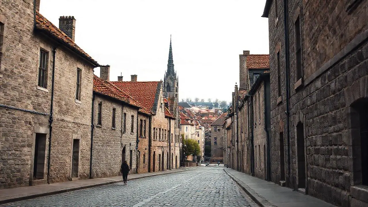 Calle antigua, densa y atmosférica