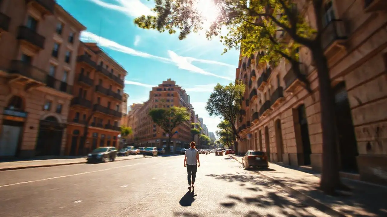 Calle urbana tranquila bajo luz cálida