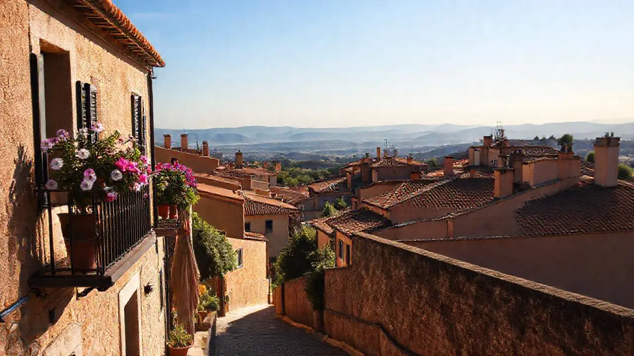 Pueblo mediterráneo tranquilo y soleado