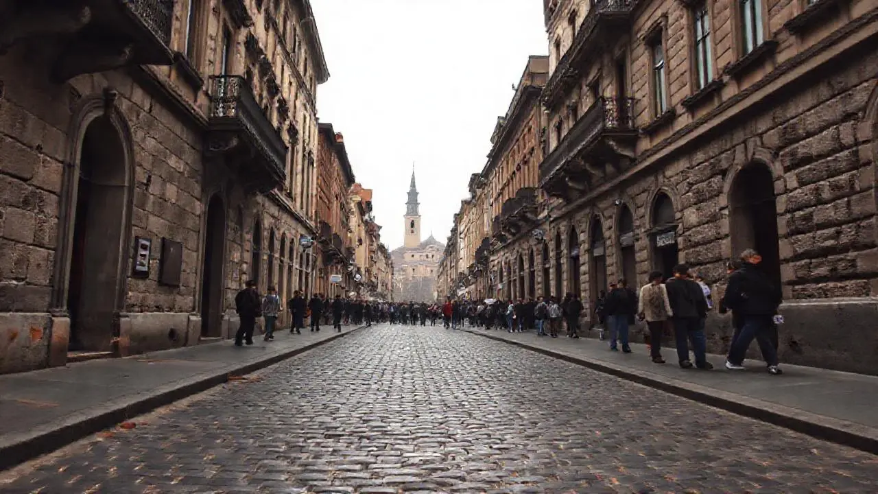 Calle antigua, atmósfera melancólica y realista