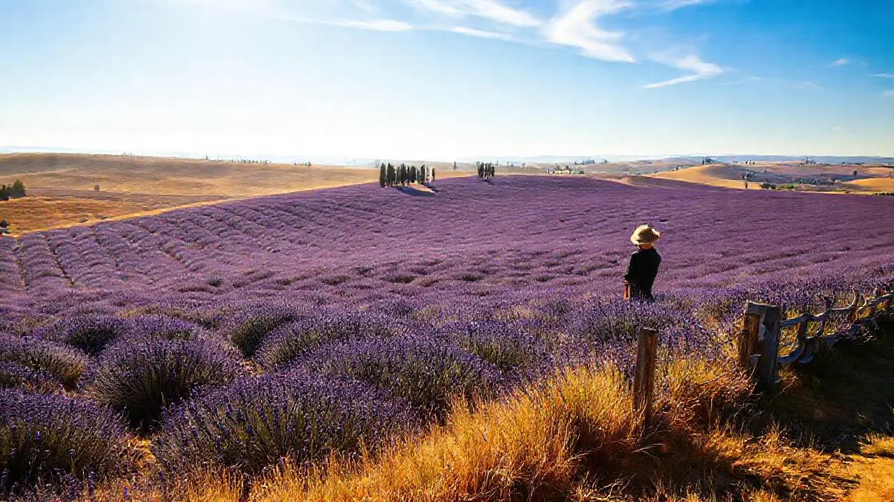 Paz rural, luz cálida, horizonte extenso