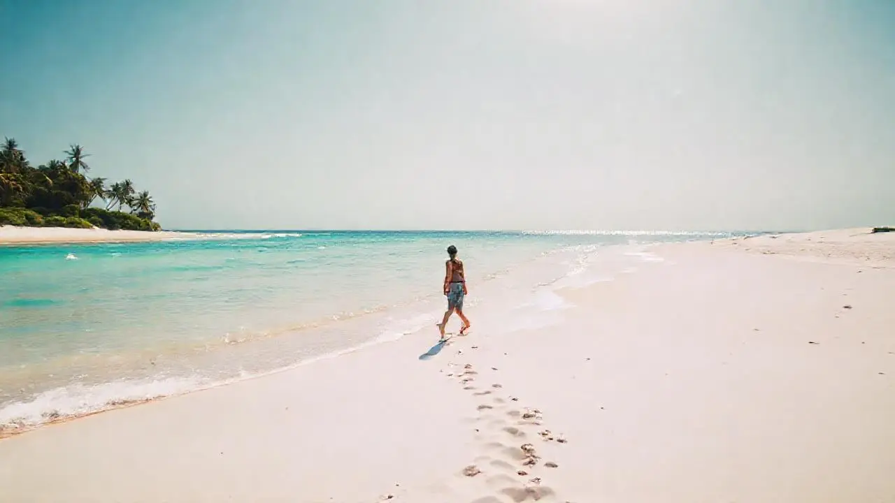 Playa tranquila, luz cálida y serena