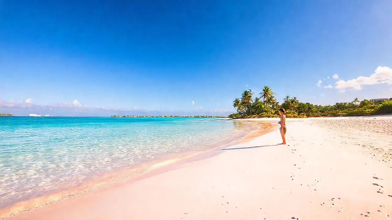 Playa paradisíaca, luz cálida y serena