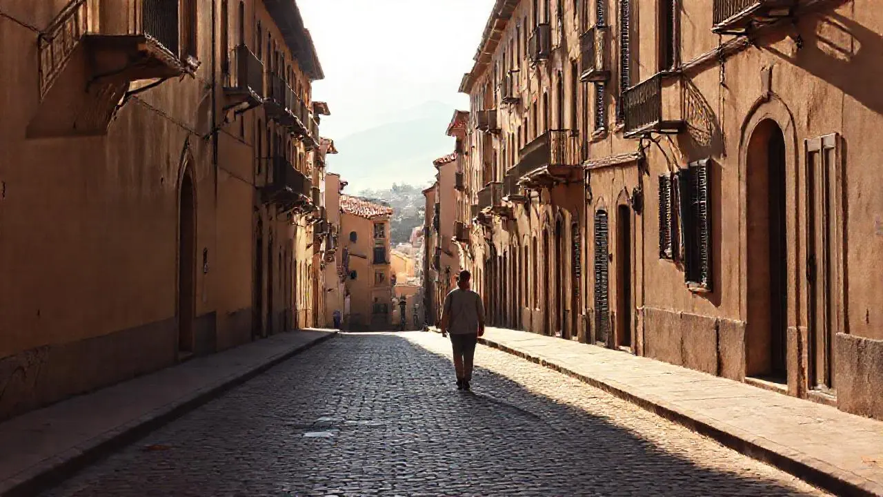 Calles antiguas, luz cálida y serenidad urbana