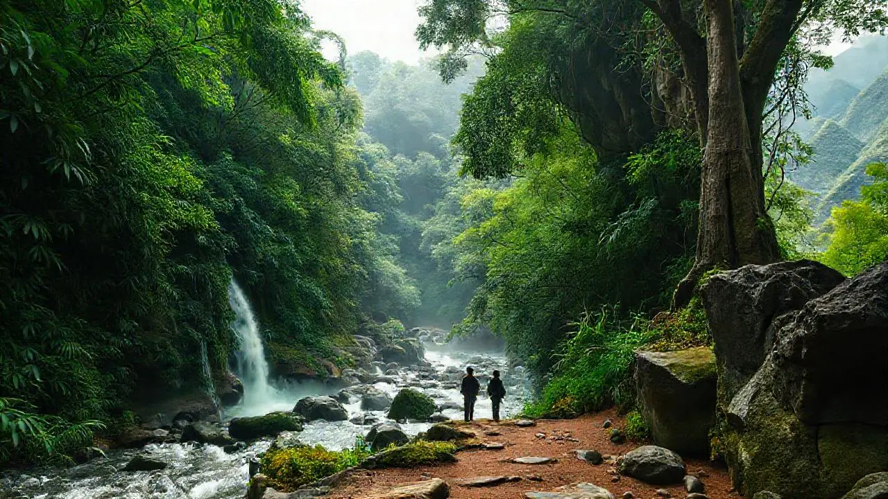 Naturaleza exuberante, figura solitaria, profunda calma