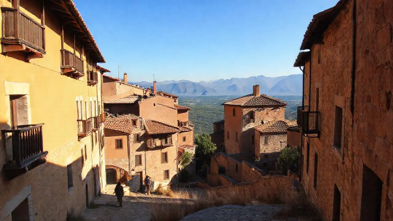Pueblo antiguo, tranquilo, bañado por la luz