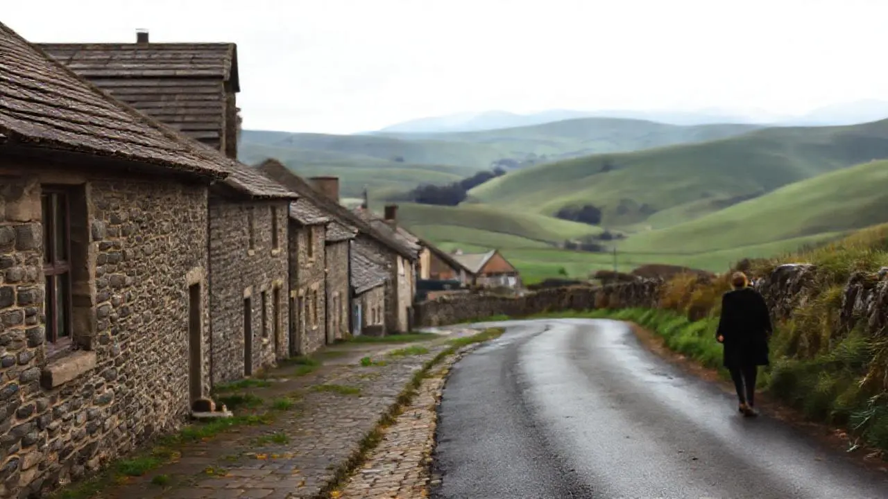 Paisaje rural tranquilo y brumoso