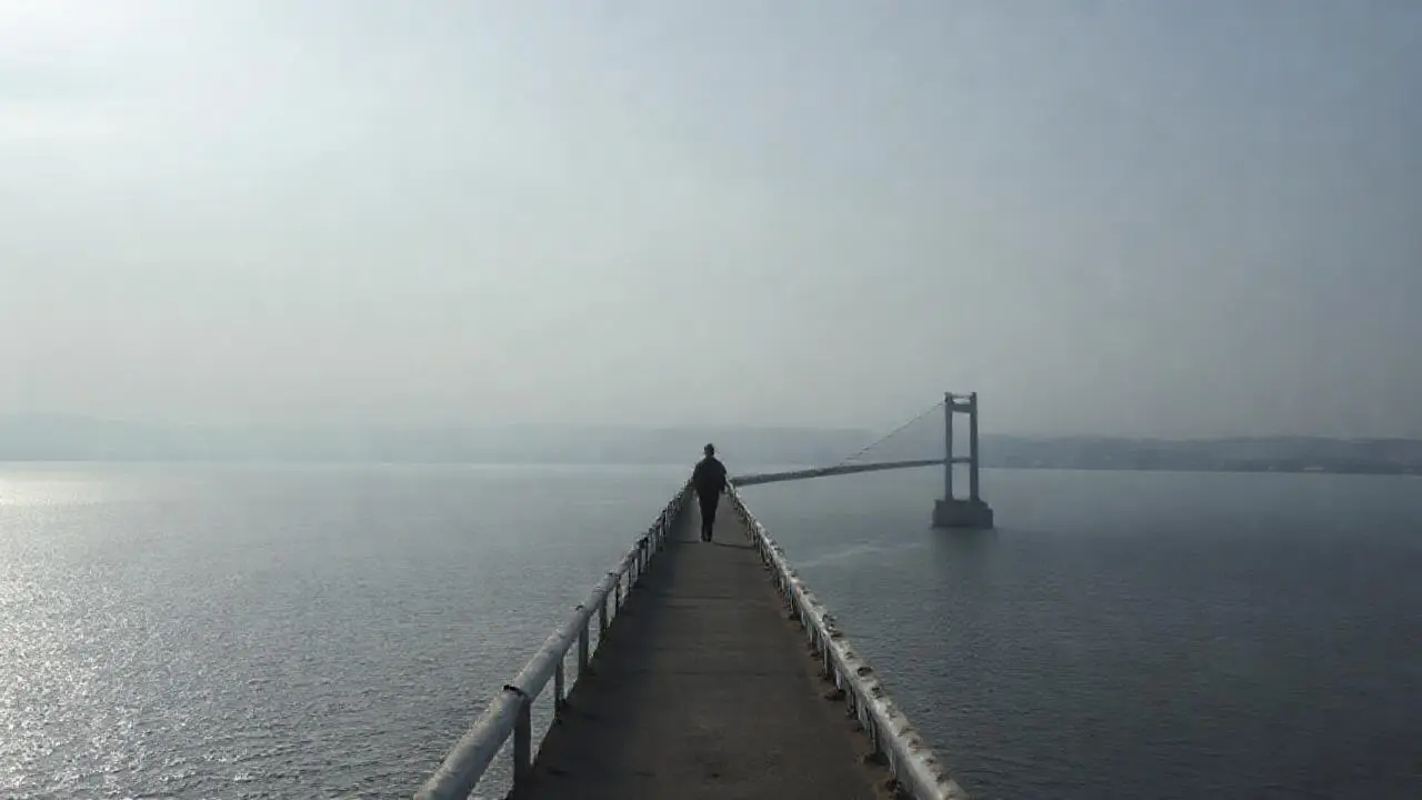 Paisaje sereno y melancólico bajo cielo nublado