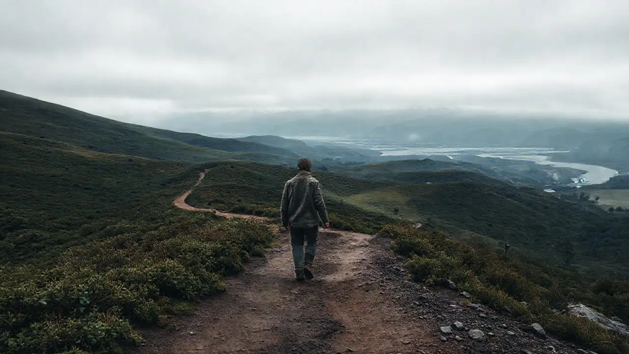 Paisaje sereno, distante y ligeramente brumoso