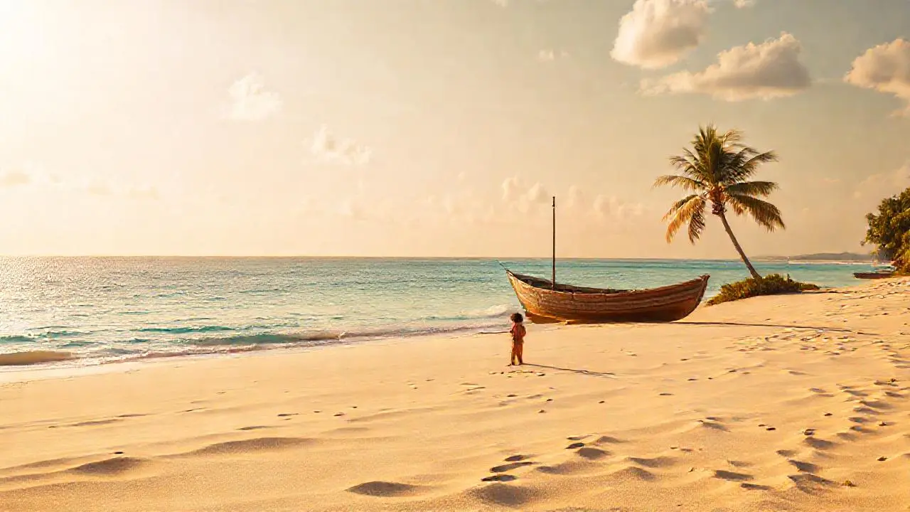 Playa tranquila, luz cálida y natural