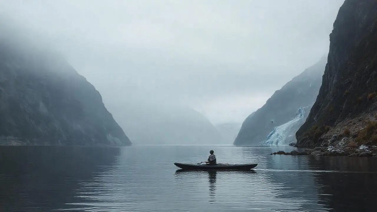 Majestuoso fiordo, calma, escala imponente