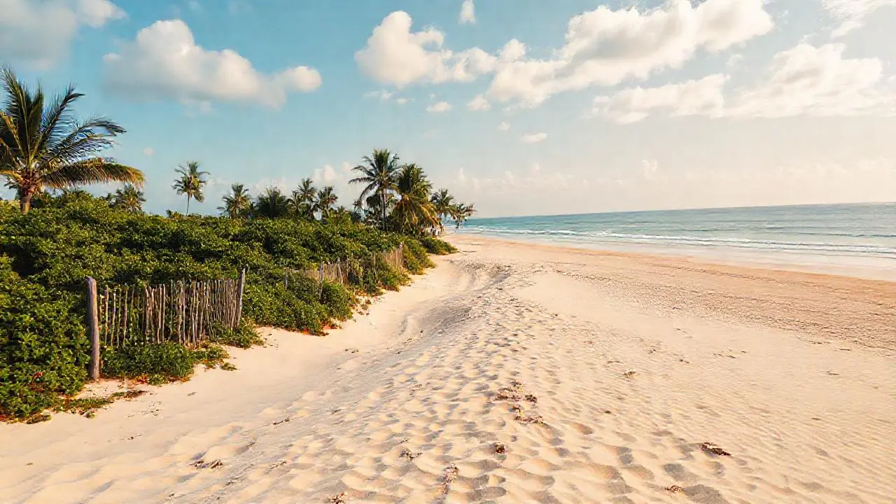 Playa extensa, exuberante y soleada