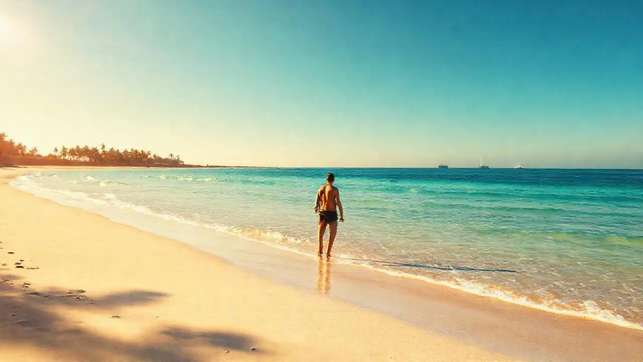 Playa soleada, tranquila y relajante