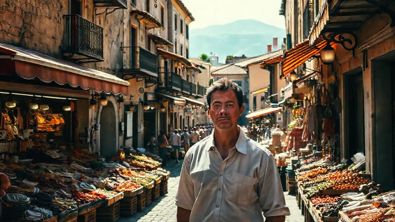 Un mercado bullicioso, soleado y vibrante