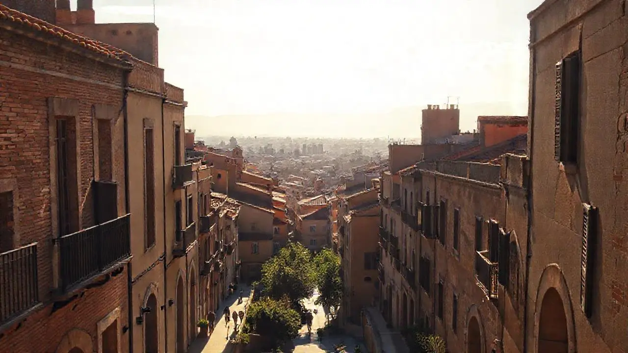 Ciudad tranquila bajo luz cálida y suave
