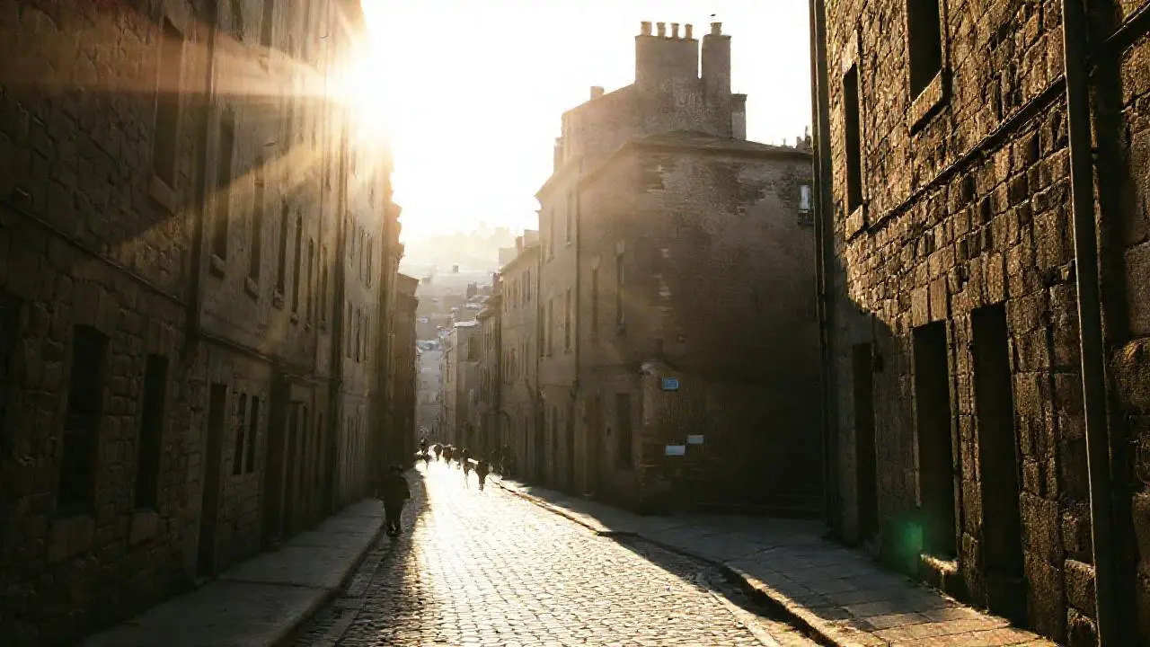 Calle antigua, atmósfera tranquila y realista