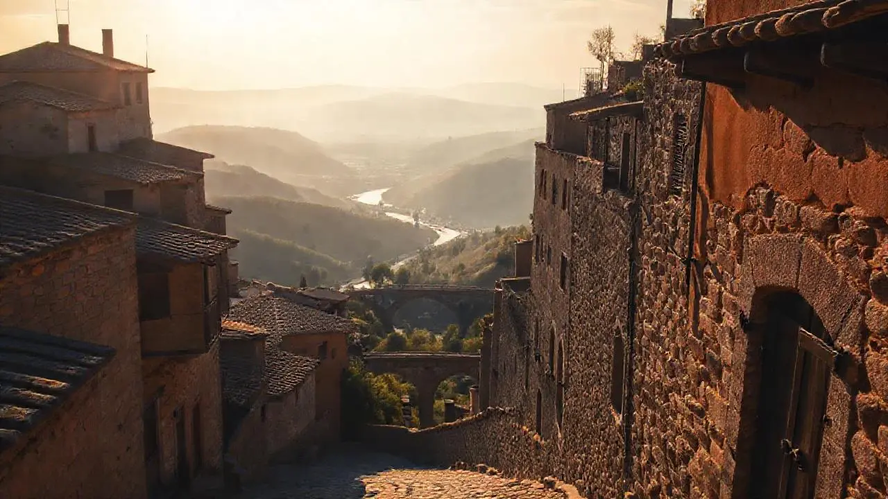Paz rural, luz suave, piedra antigua