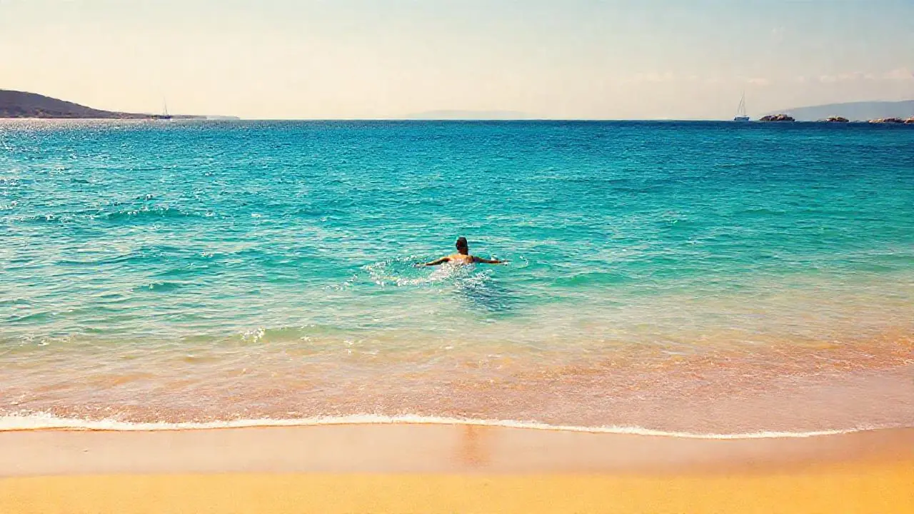 Playa soleada, mar tranquilo y cielo abierto