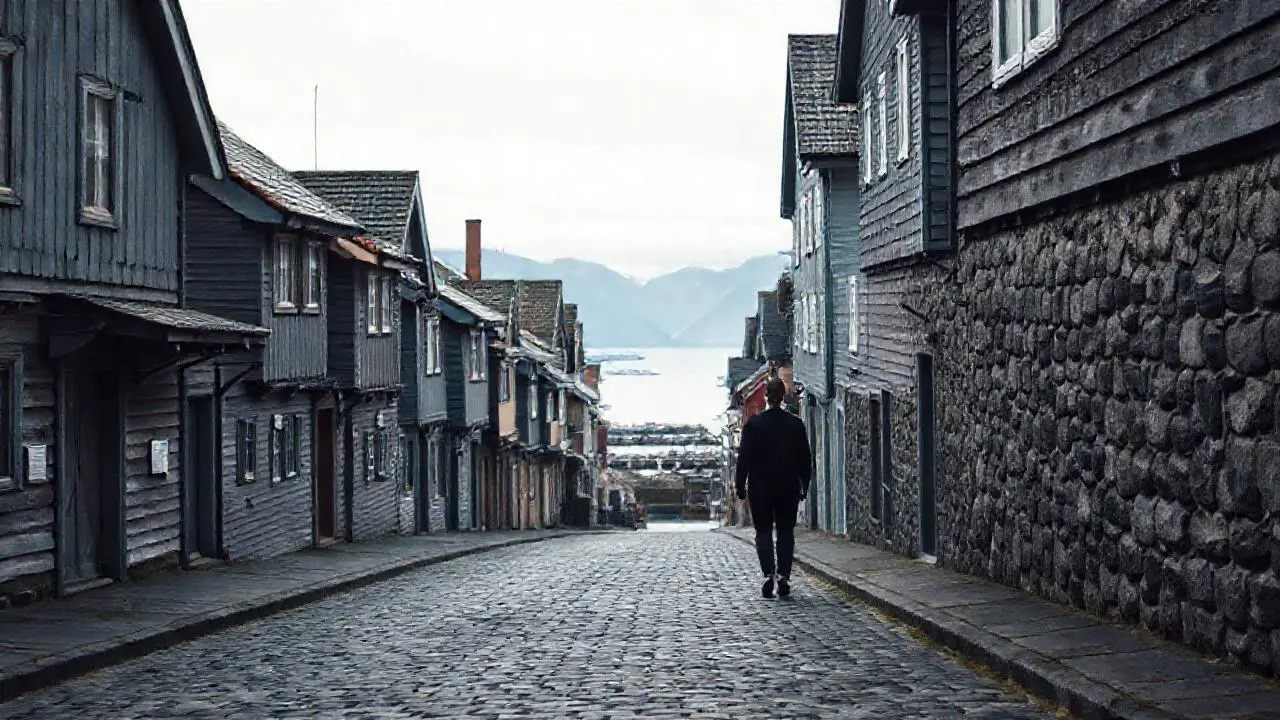 Pueblo antiguo, sereno y ligeramente borroso