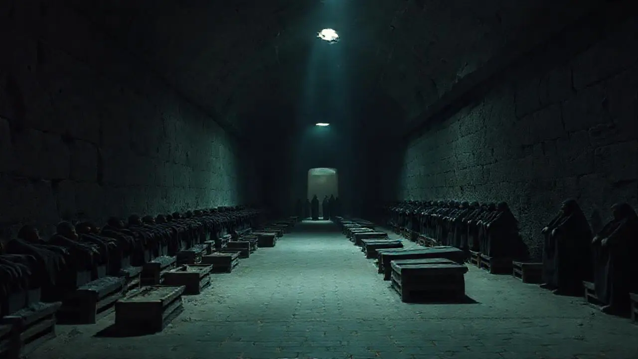 Antigua cripta, silenciosa y llena de sombras