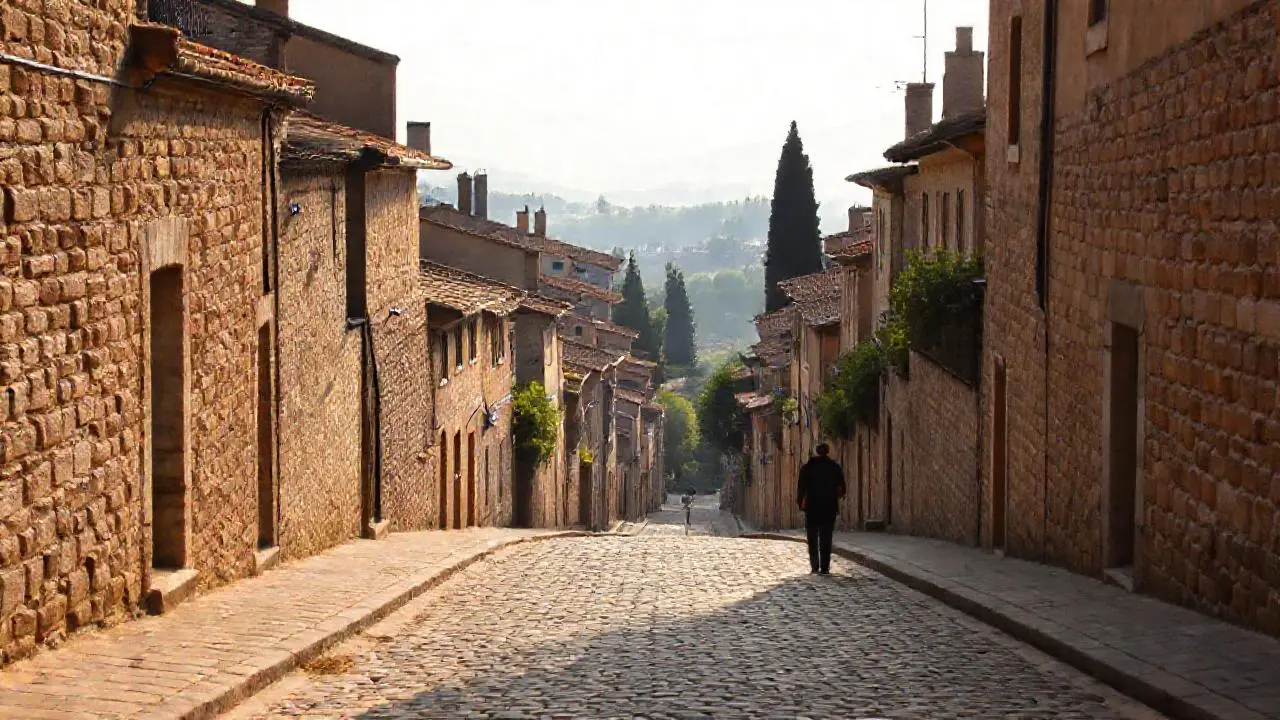 Paseo tranquilo en un pueblo antiguo