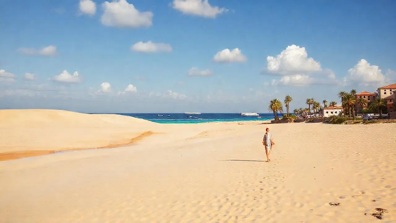 Playa soleada, tranquila y espaciosa