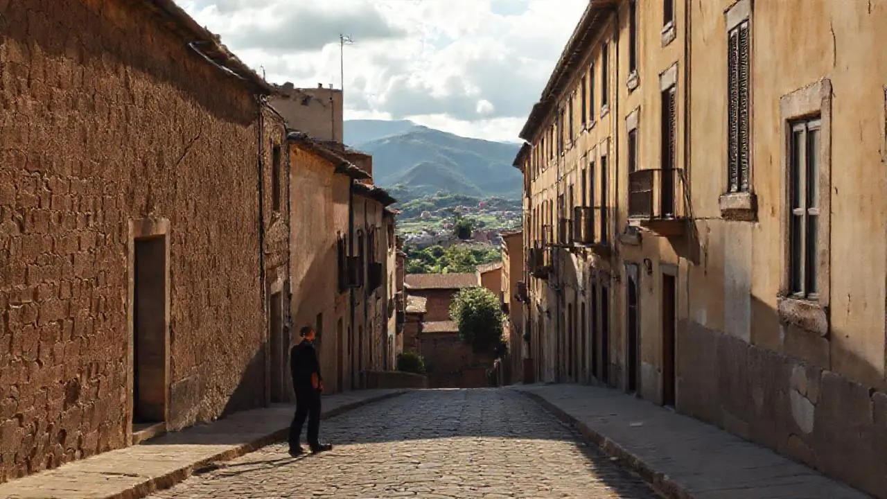 Tranquila escena urbana, cálida y nostálgica
