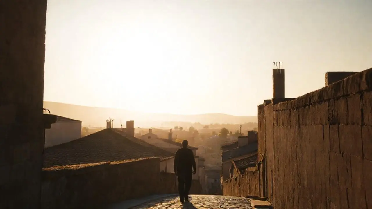 Escena urbana tranquila, bañada en luz suave