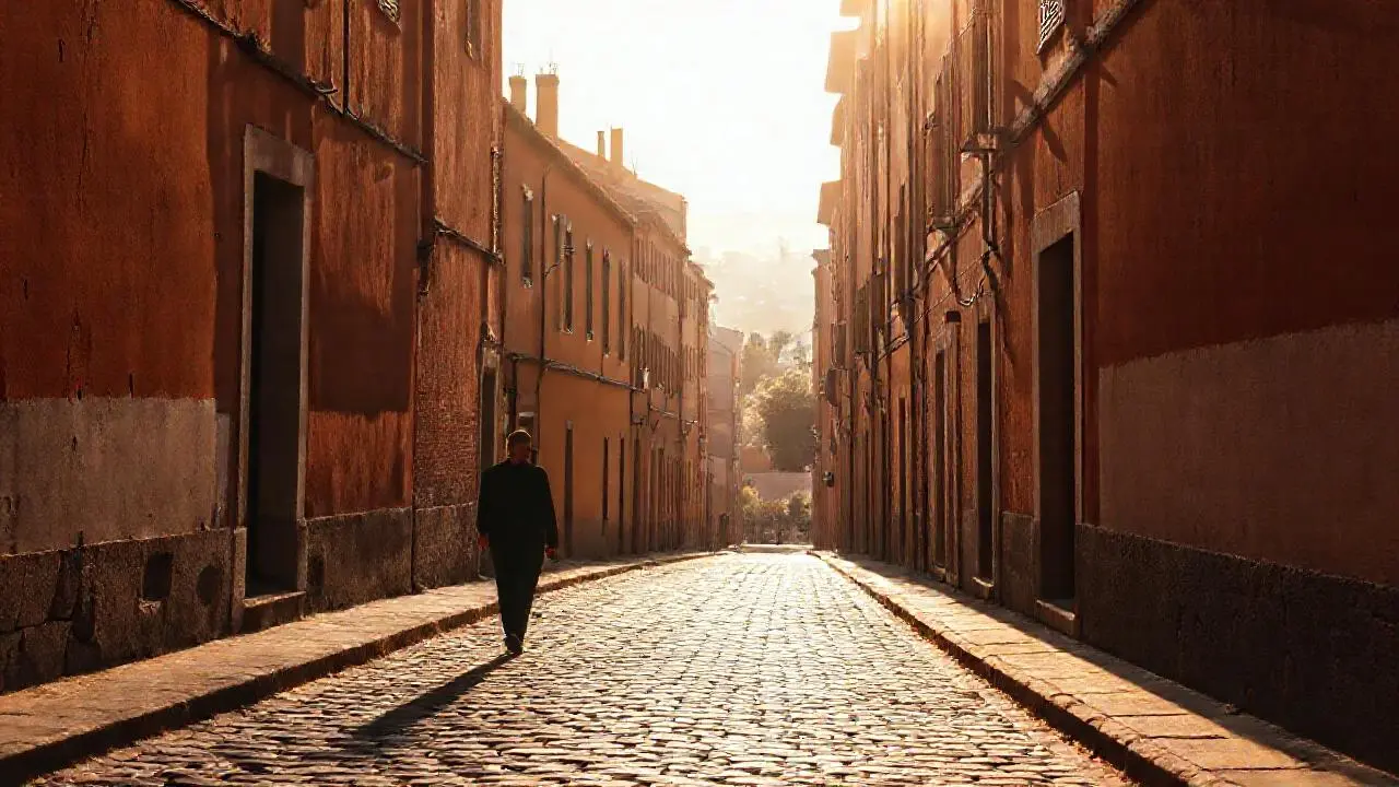 Calle tranquila, luz suave y ambiente antiguo