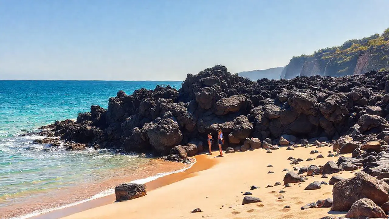 Tranquila costa, luz cálida y natural