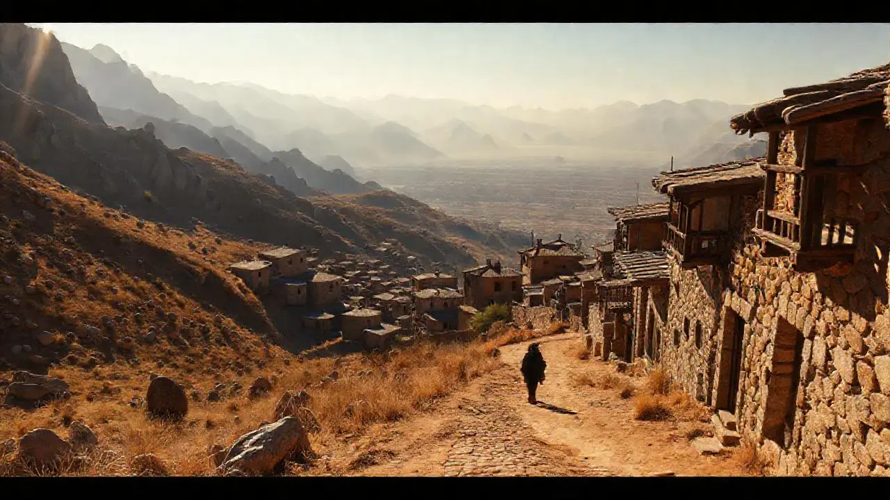 Pueblo rural aislado, bañado por el sol