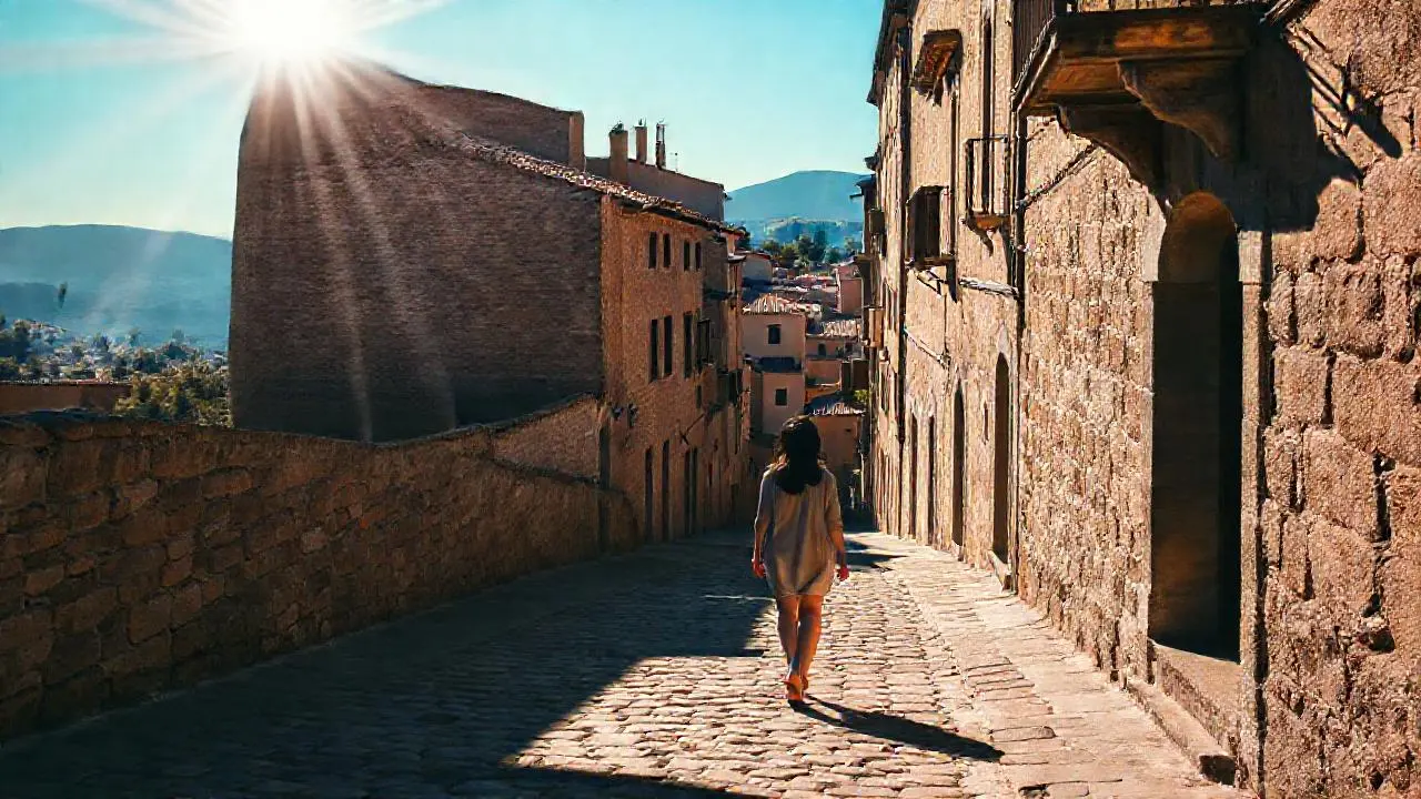 Un pueblo antiguo, tranquilo y soleado