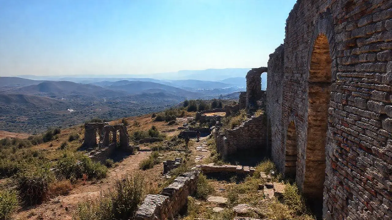 Ruinas antiguas bajo luz suave y amplia