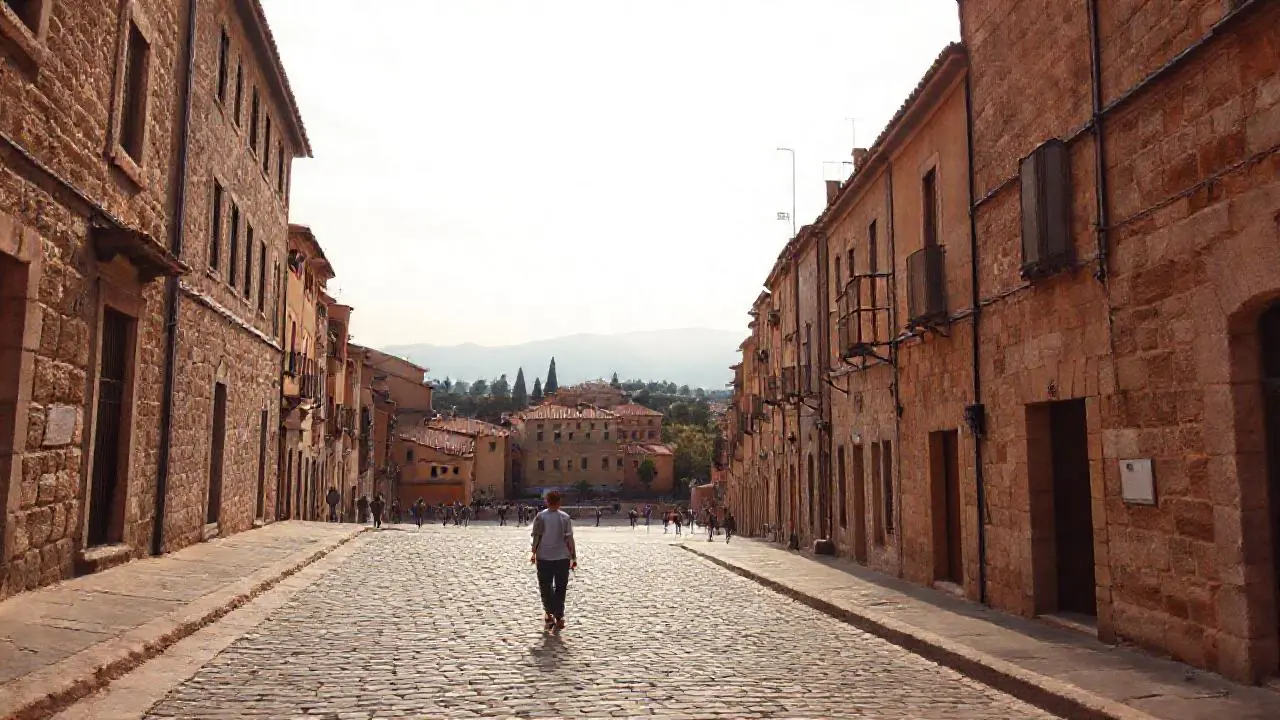 Calle adoquinada, ambiente urbano, luz suave