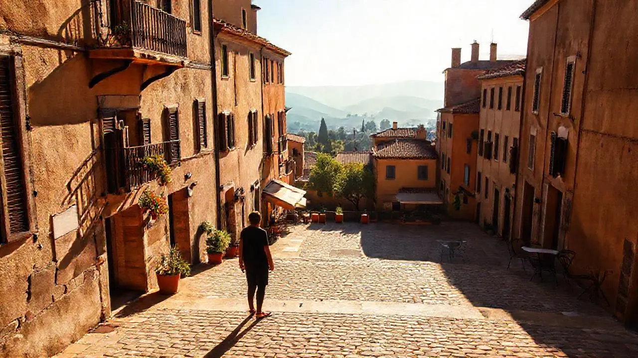 Pueblo antiguo, tranquilo y bañado por la luz
