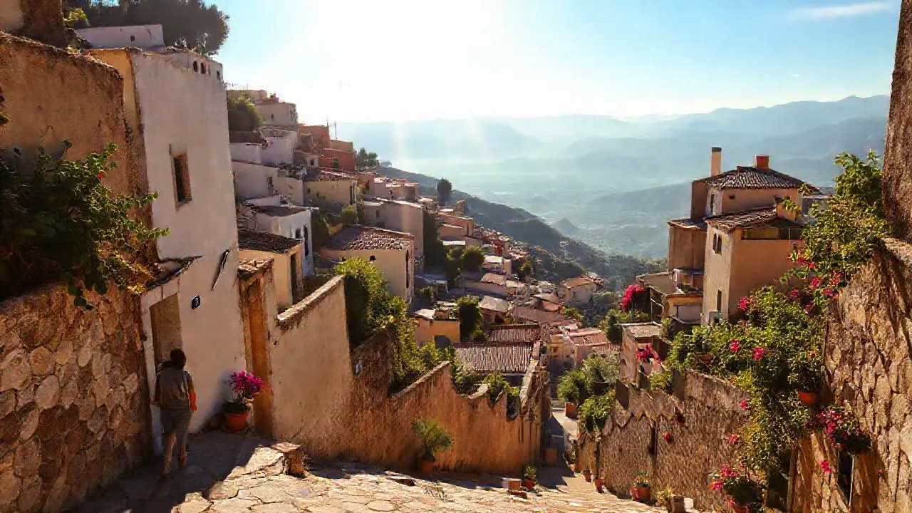 Pueblo mediterráneo bañado en luz cálida