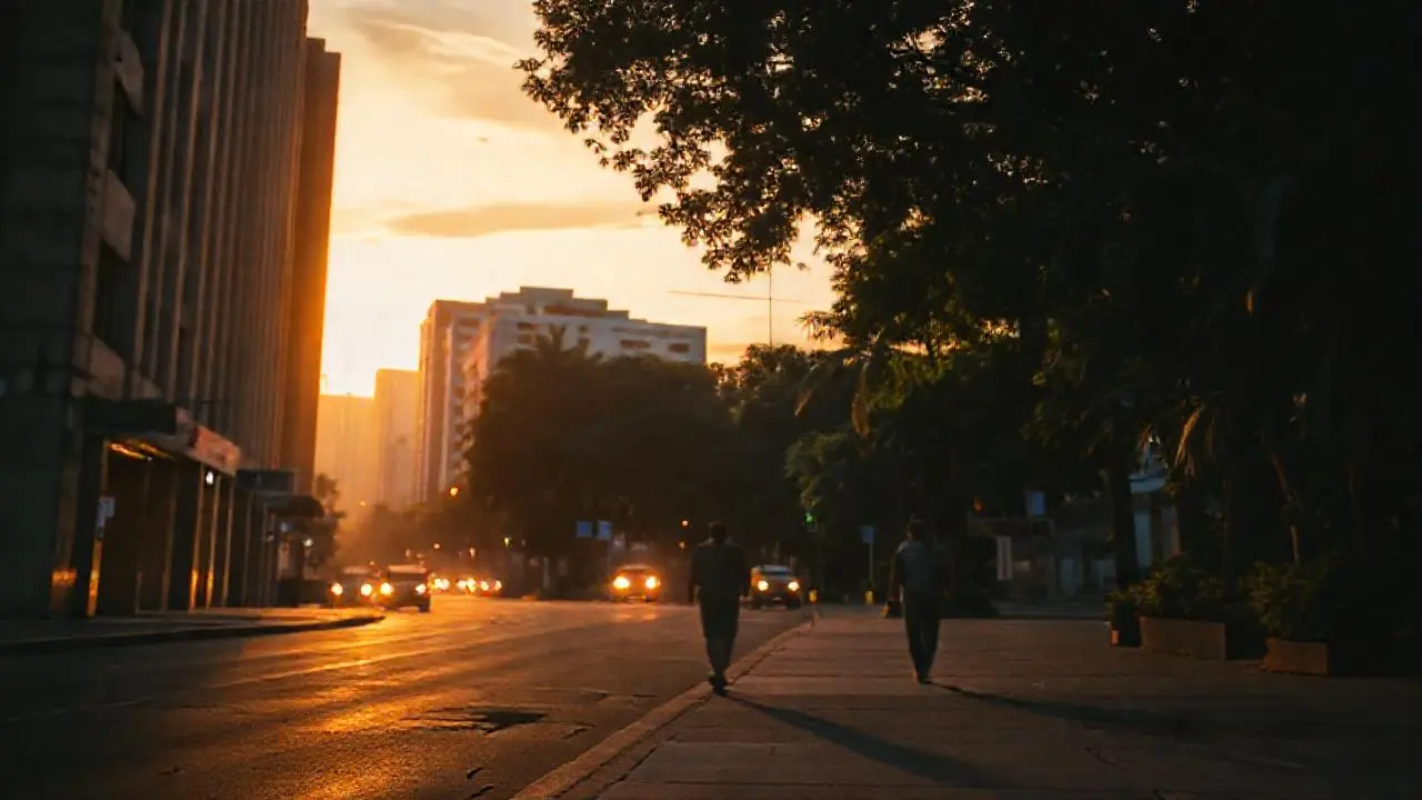 Ciudad urbana serena al atardecer