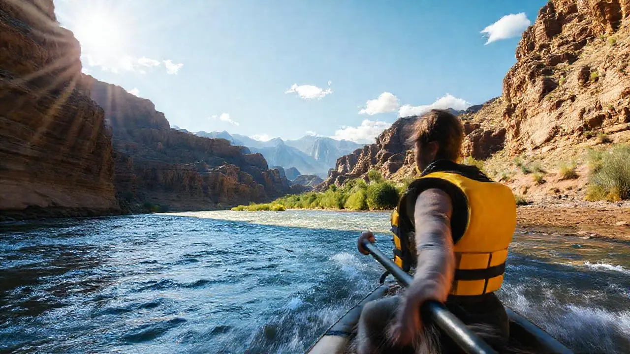 Paisaje agreste con río y figura humana