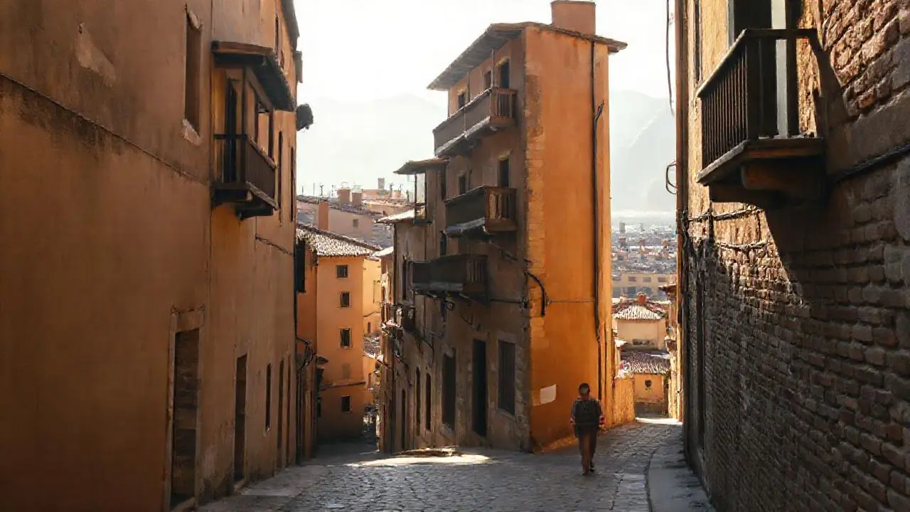 Pueblo antiguo, tranquilo y bañado por la luz