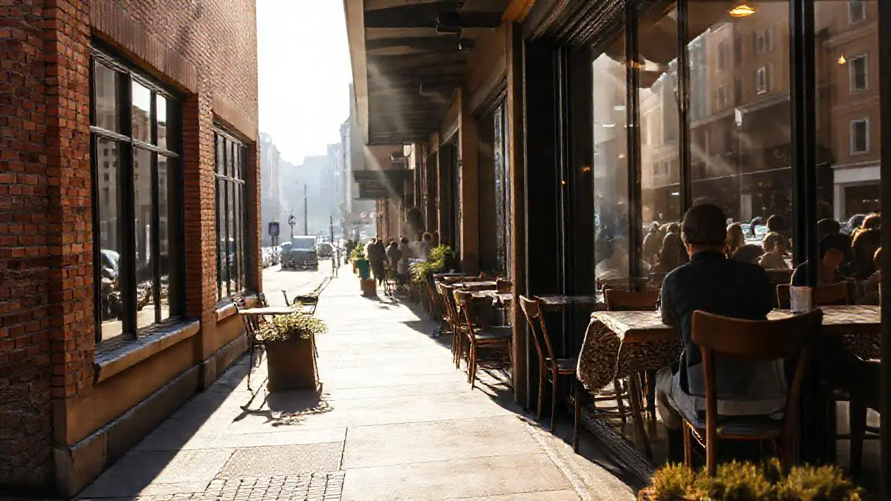 Calidez urbana, luz suave y atmósfera relajada