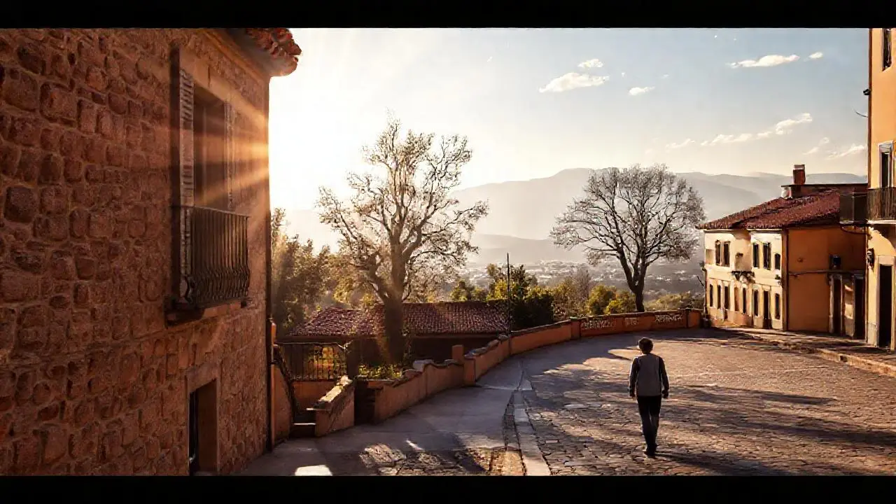 Tranquila escena urbana, cálida y solitaria