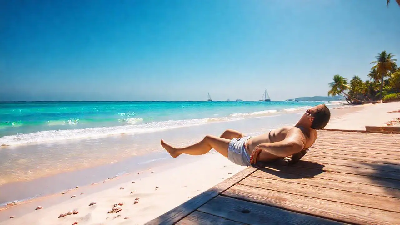 Tranquila playa, luz cálida y serenidad