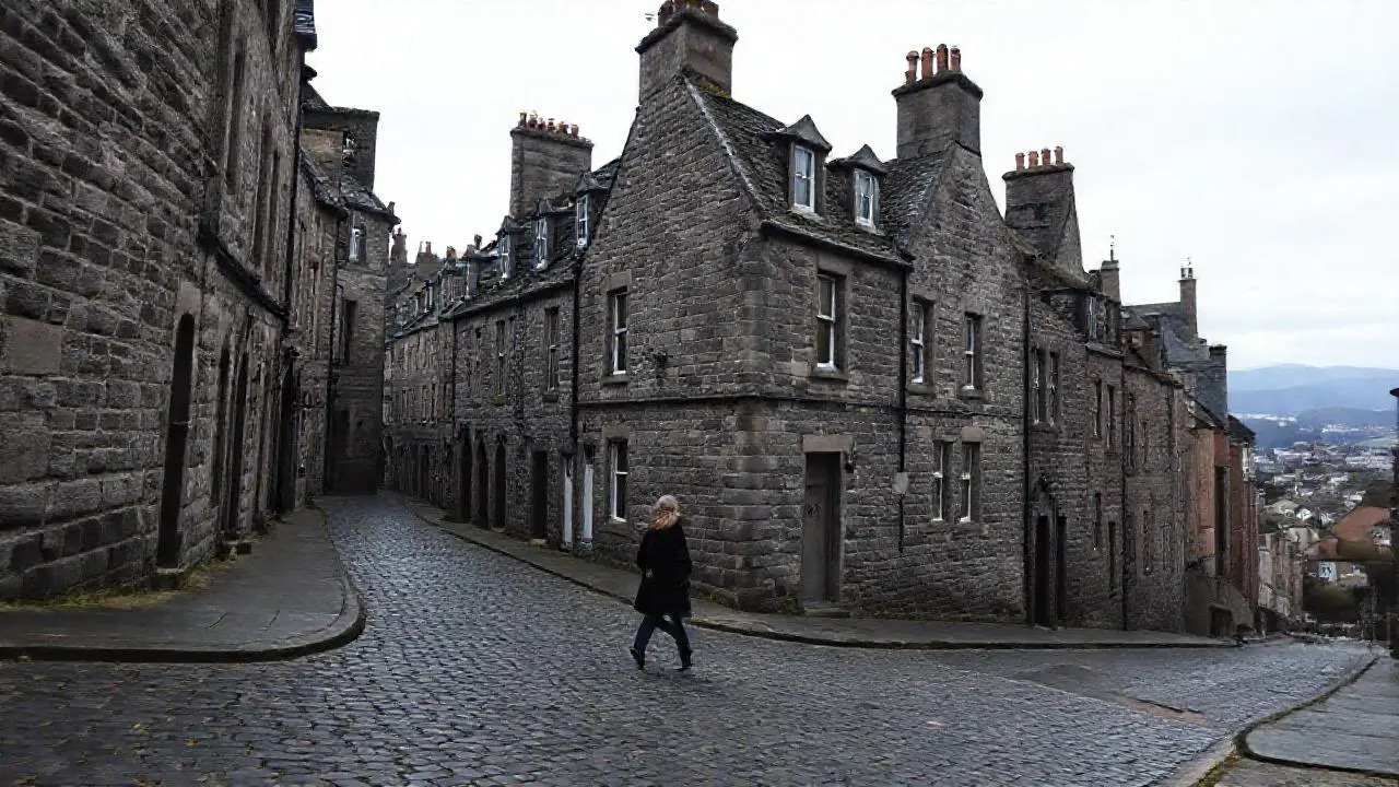 Calle escocesa histórica, melancólica y atemporal