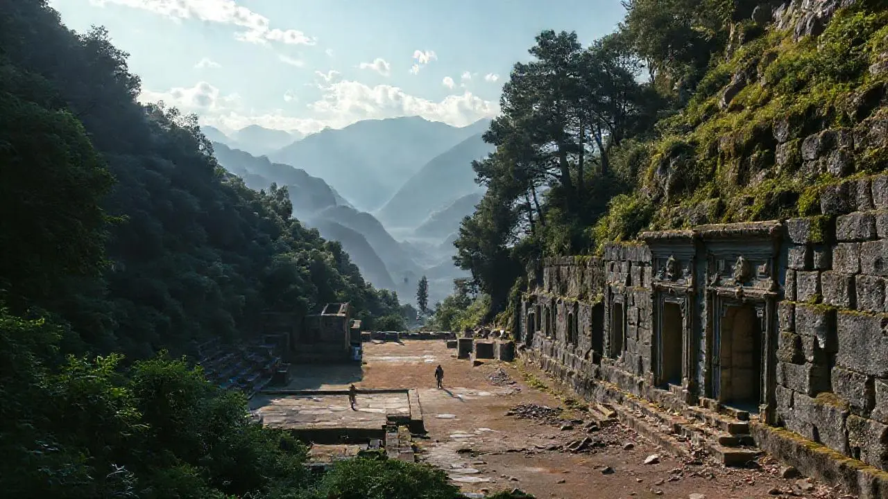 Ruinas antiguas integradas en naturaleza sublime