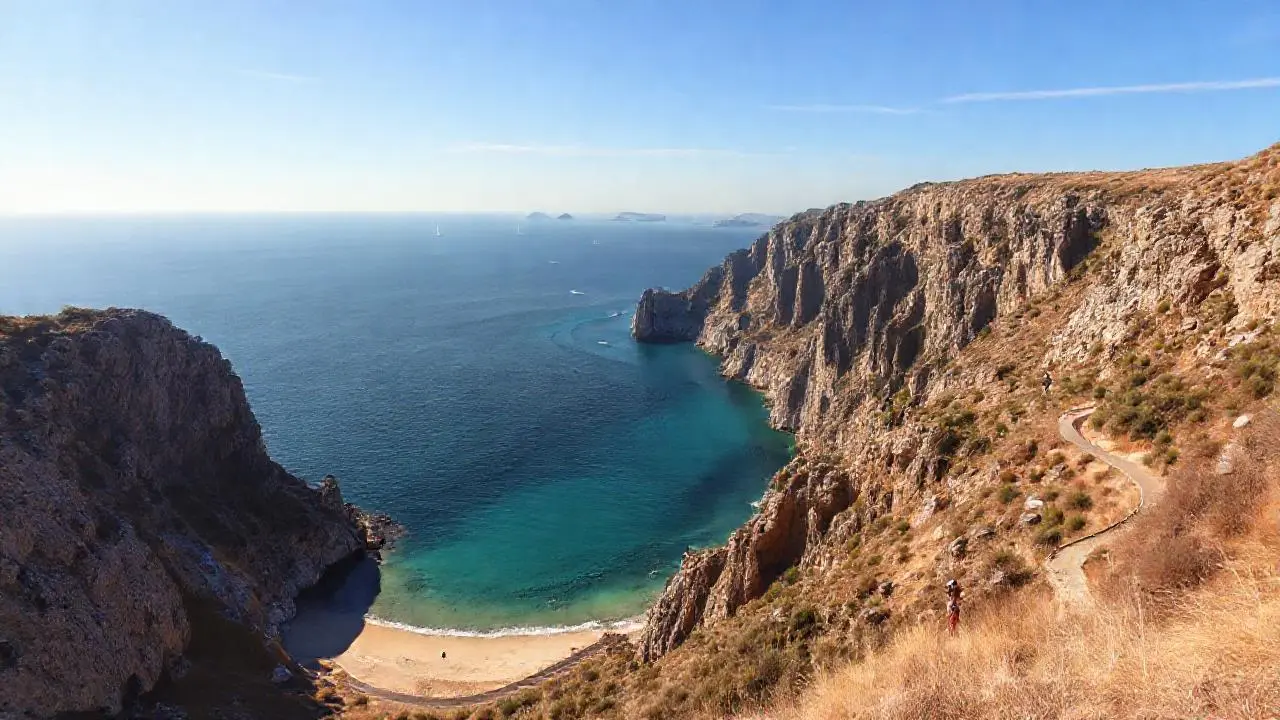 Costa rocosa, mar turquesa, luz cálida
